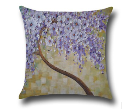 Three-dimensional Oil Painting Trees Flowers Cotton Cushion Cushion Pillowcase Car Waist Cushion Cover