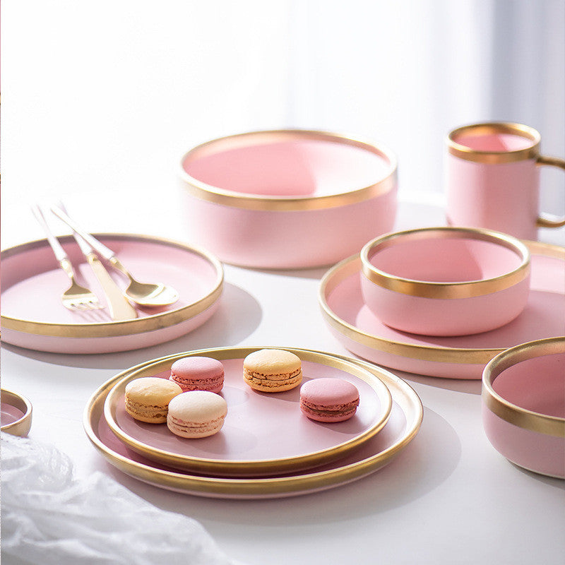 Ceramic pink household simple tableware