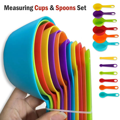 Set Of 6 Measuring Spoons And 6 Cups MultiColor Durable Plastic Kitchen Tools