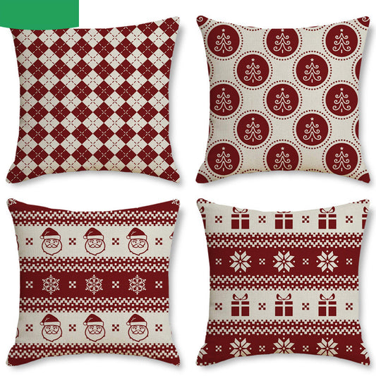 Christmas Linen Stripe Print Pillowcase Household Products