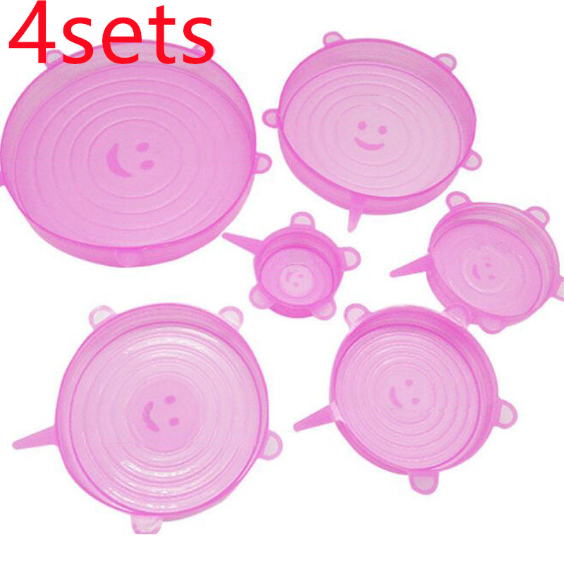 The 6-piece set of multi-functional silicone lid can be stretched to seal the fruit and vegetable lid