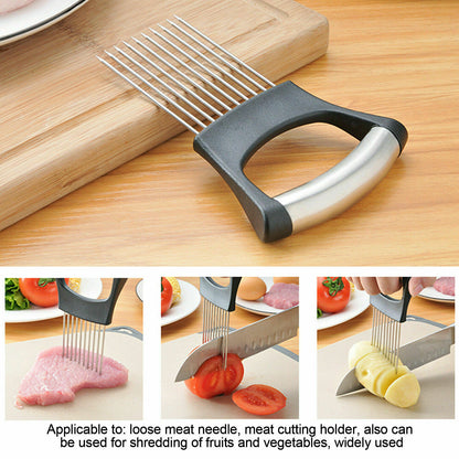 Food Slice Assistant - Stainless Steel Onion Holder Slicer Tomato Cutter NonSlip