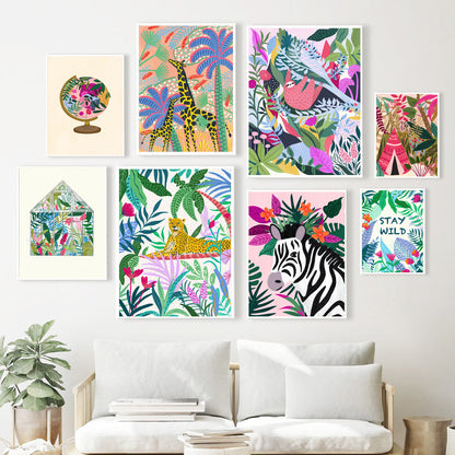 Tropical Jungle Koala Tiger Leopard Flower Tent Wall Art Canvas