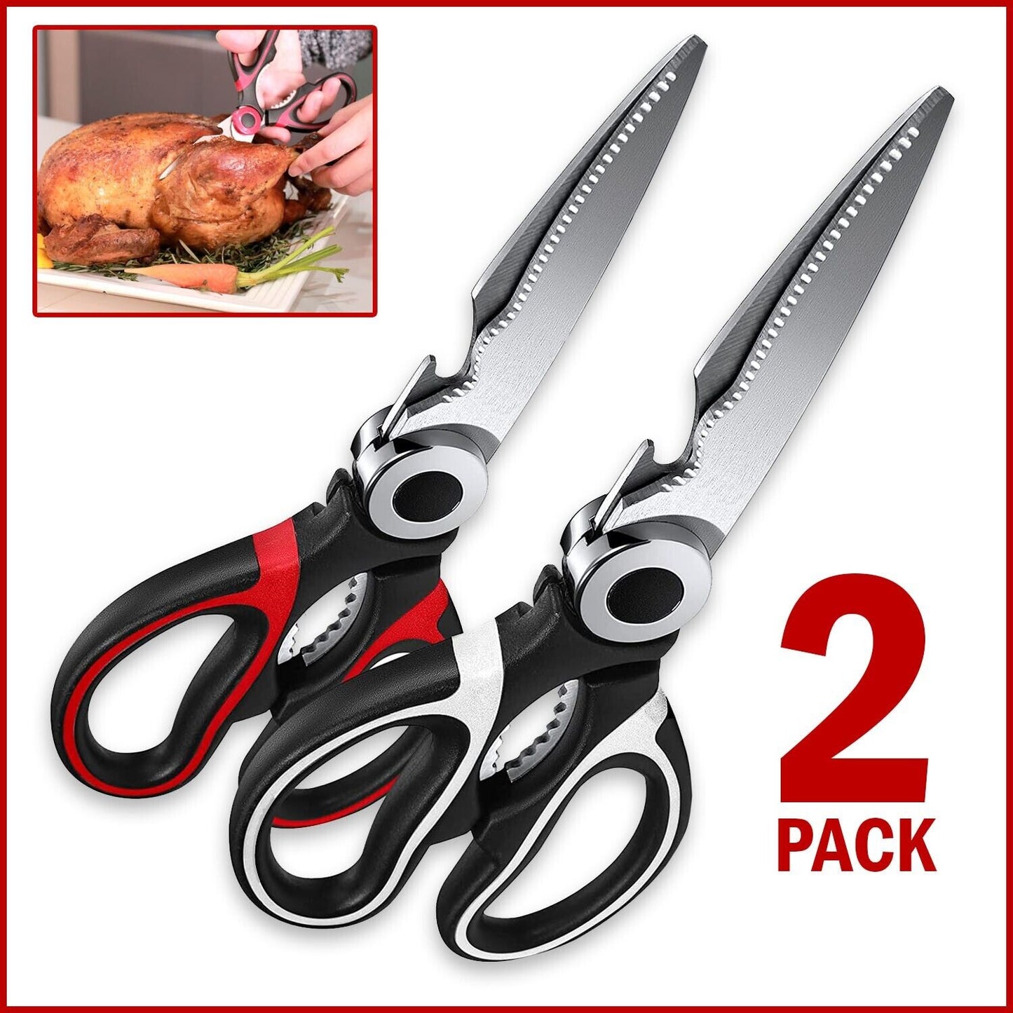 2PC Kitchen Shears Utility Kitchen Scissors Stainless Steel HEAVY DUTY Meat Tool