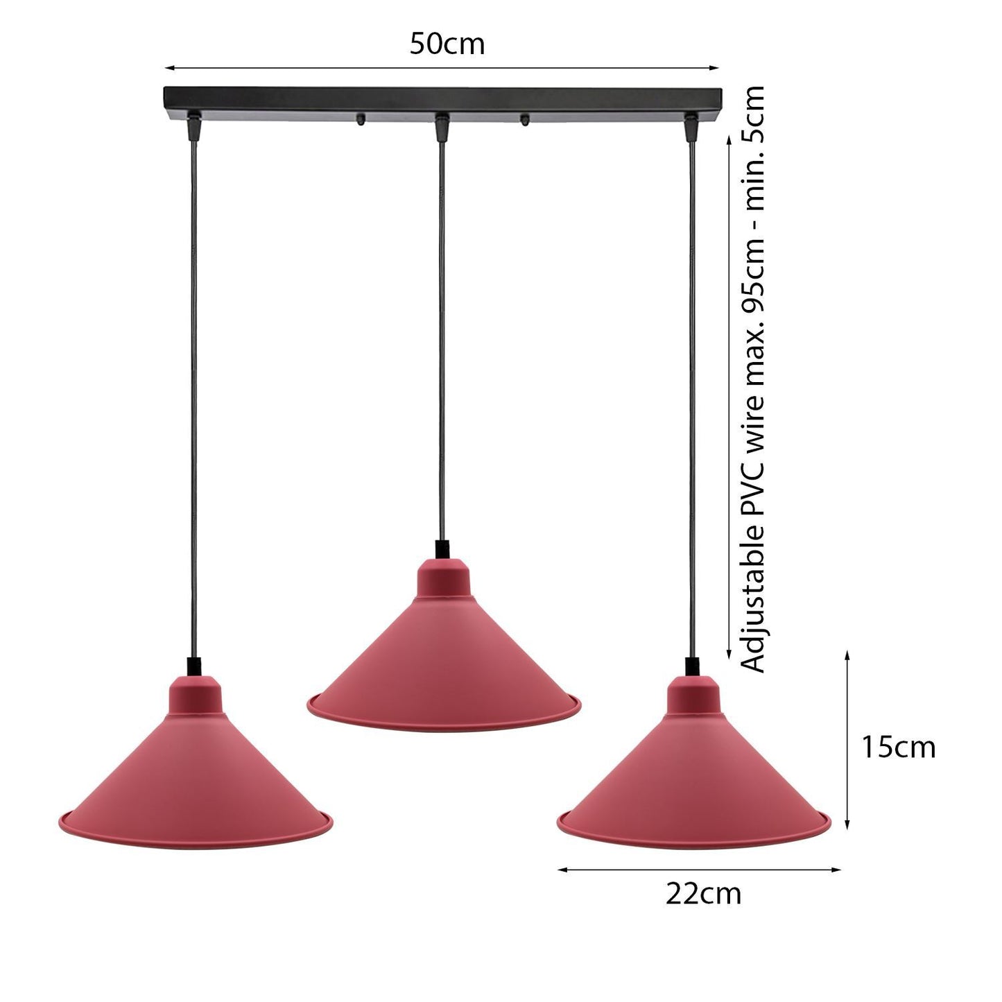 Retro Industrial Hanging Chandelier Ceiling Cone Shade pink colour