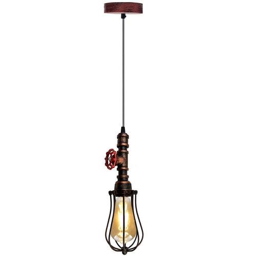 Rustic Red Pendant Light Steampunk Pipe Light Balloon Cage Lamp