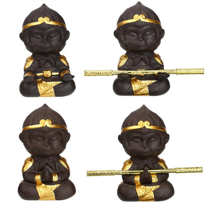 Chinese Purple Clay Kung Fu Tea Set Tea Pet Monkey King for Home Tea Tray Decoration Tea Tray Sun Wukong Statues Sculptures