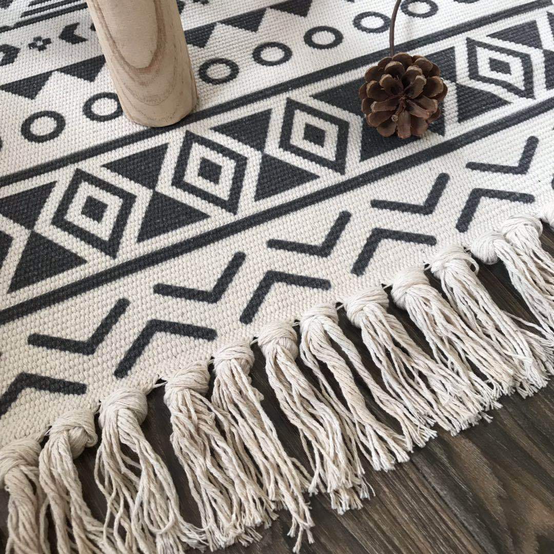 Nordic cotton and linen tassel carpet