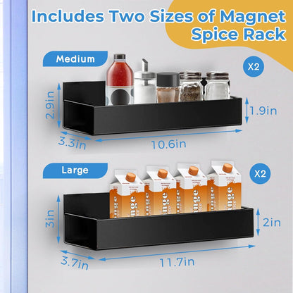 Magnetic Spice Rack For Refrigerator, 4 Pack Magnetic Shelf Moveable Fridge Shelf Organizer For Refrigerator Kitchen Storage Magnet Metal Holder