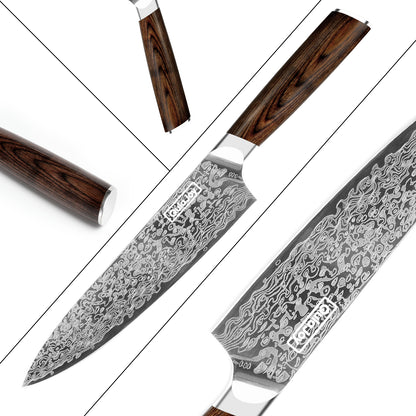 Qulajoy Japanese Chef Knife  Kitchen Knife High Carbon German Steel Cooking Knives Damascus Pattern Japanese Knife With Ergonomic Handle For Home Kitchen Outdoor