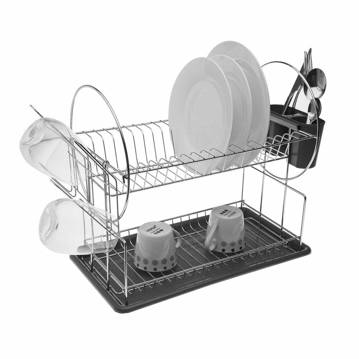 Draining Rack for Kitchen Sink Versa Plates Grey Double Steel Iron