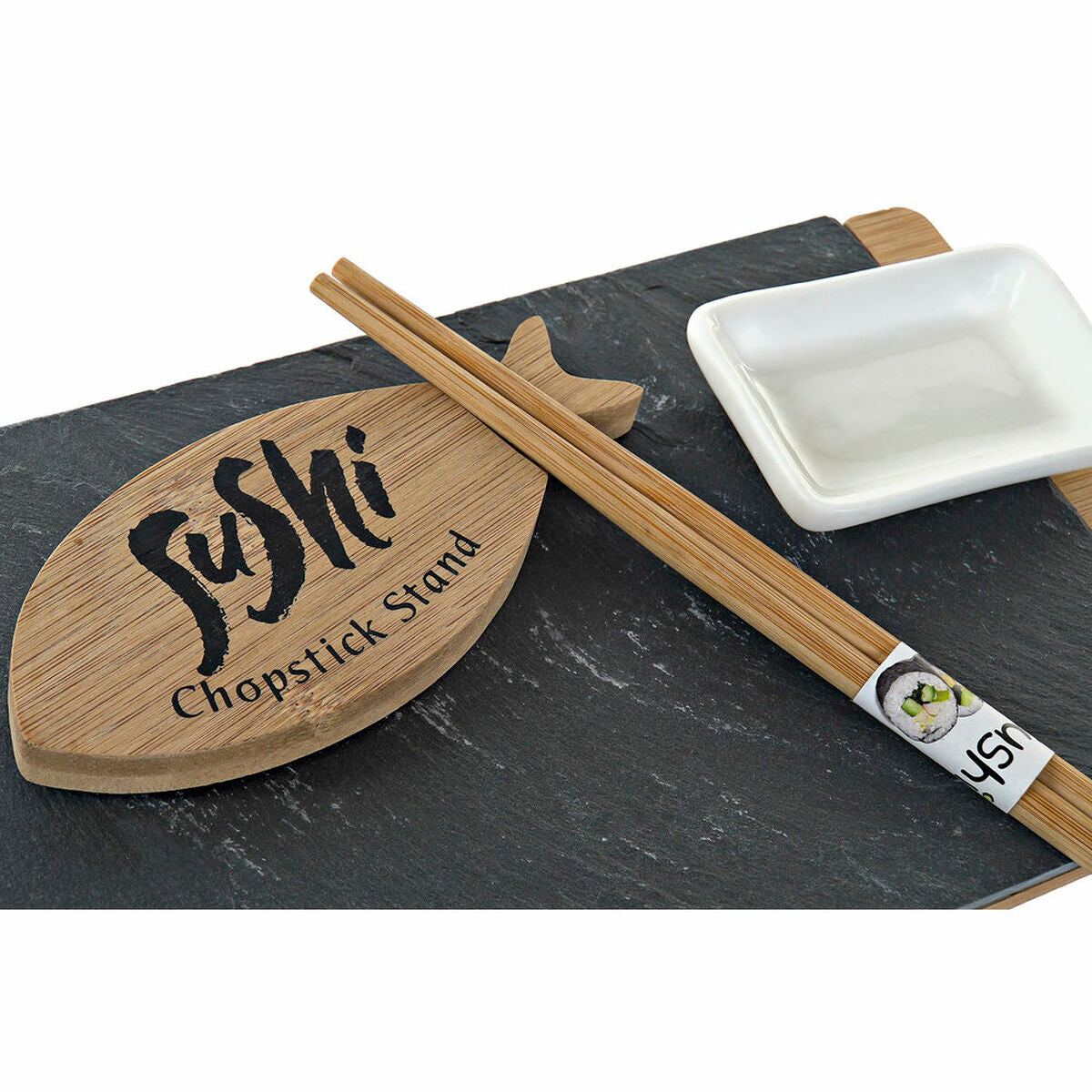 Sushi Set DKD Home Decor Black Natural Ceramic Bamboo Plastic Board