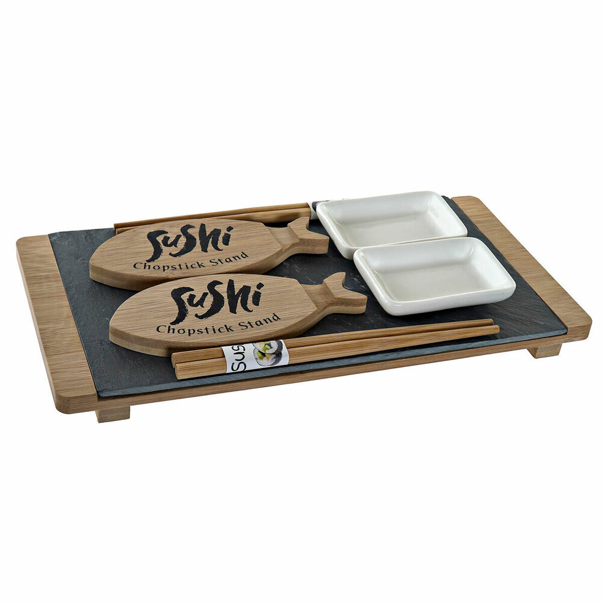 Sushi Set DKD Home Decor Black Natural Ceramic Bamboo Plastic Board