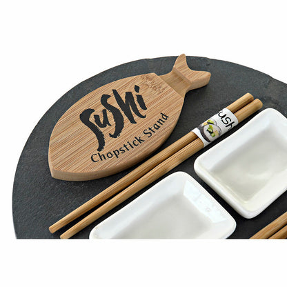 Sushi Set DKD Home Decor Black Natural Ceramic Bamboo Plastic Board