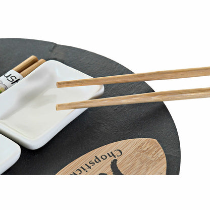 Sushi Set DKD Home Decor Black Natural Ceramic Bamboo Plastic Board