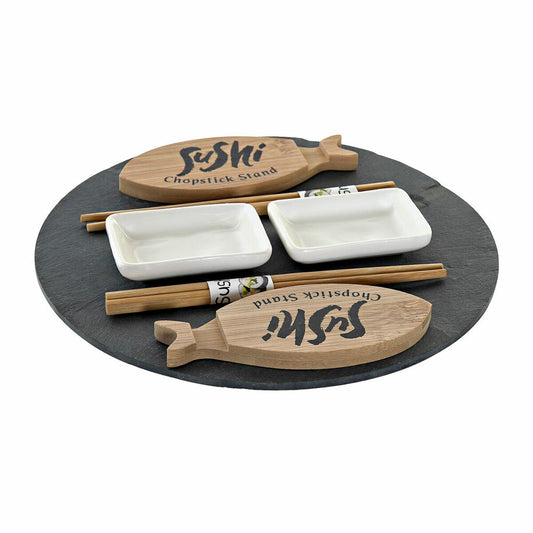 Sushi Set DKD Home Decor Black Natural Ceramic Bamboo Plastic Board