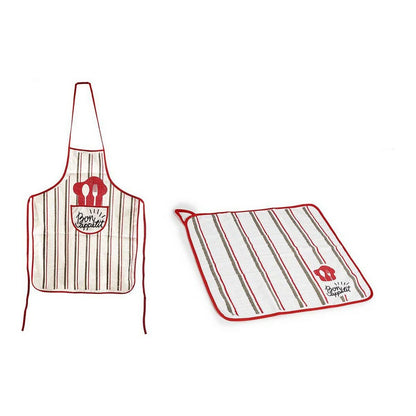 Set Apron Kitchen Cloth 60 x 0,3 x 80 cm Red White 80 % cotton 70 %