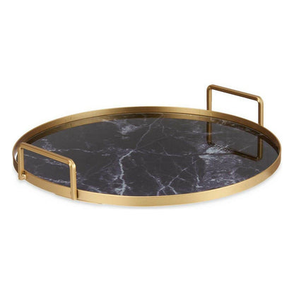 Tray Marble With handles Black Golden Metal Glass (30 x 5 x 30 cm)