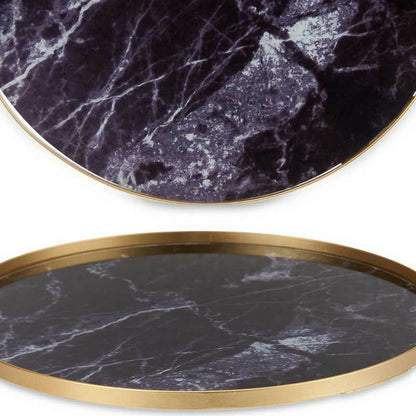 Tray Marble With handles Black Golden Metal Glass (30 x 5 x 30 cm)