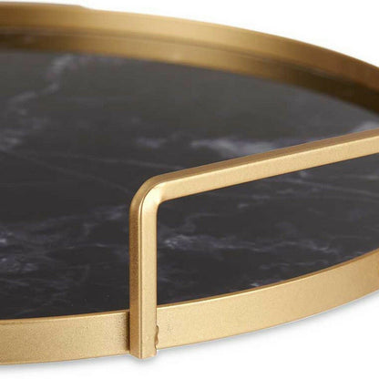 Tray Marble With handles Black Golden Metal Glass (30 x 5 x 30 cm)