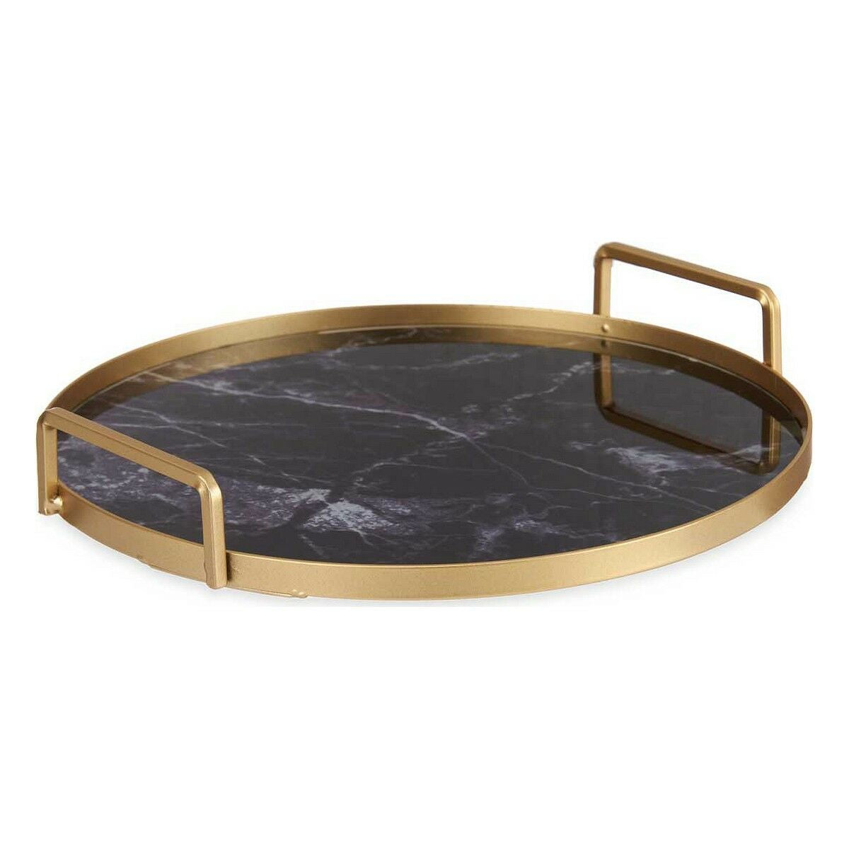 Tray Marble With handles Black Golden Metal Glass (25 x 4 x 25 cm)