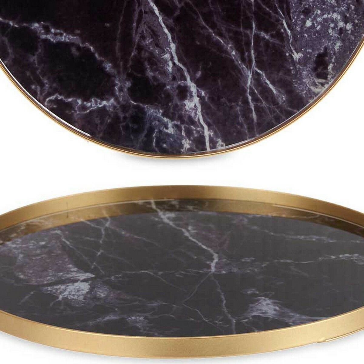 Tray Marble With handles Black Golden Metal Glass (25 x 4 x 25 cm)