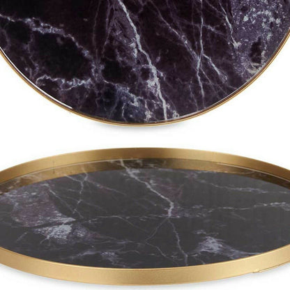 Tray Marble With handles Black Golden Metal Glass (25 x 4 x 25 cm)