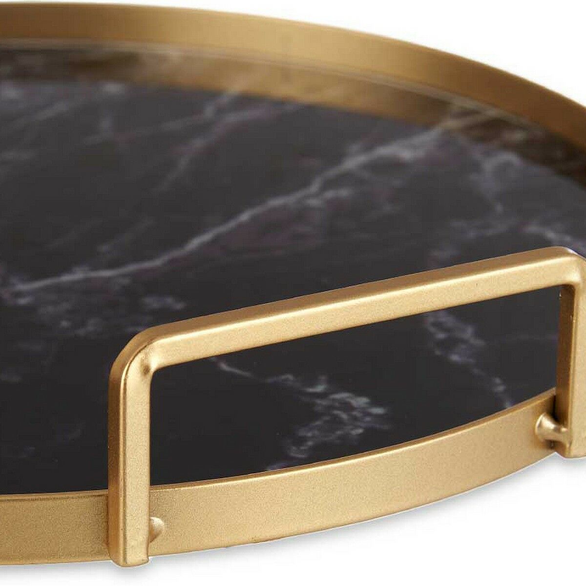 Tray Marble With handles Black Golden Metal Glass (25 x 4 x 25 cm)