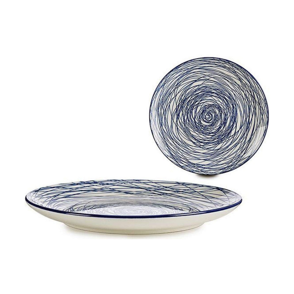 Flat plate Stripes Porcelain Blue White 24 x 2,8 x 24 cm