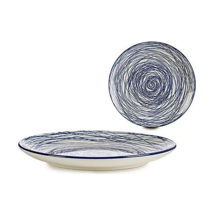 Flat plate Stripes Porcelain Blue White 24 x 2,8 x 24 cm