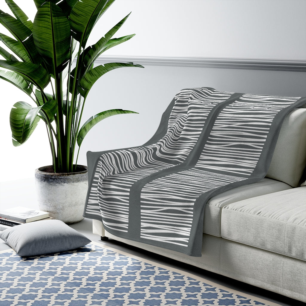 Dark Gray Abstract Lines Plush Blanket Throw