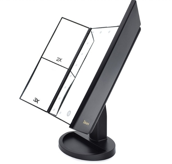 Three-sided Foldable Magnifying Desktop Makeup Mirror With Lamp