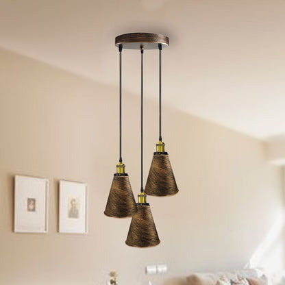 Retro Industrial 3- Head  Vintage Round Base Pendant Ceiling