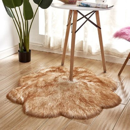 Artificial Woolen Carpet Rug Floral Shape Sheepskin Hairy Carpet Faux Mat Seat Pad Fur Warm Tapetes Floor Mat Soft Area Rug