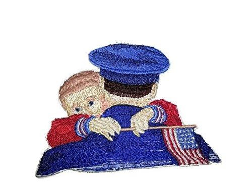 Soldier With Boy Embroidered Iron on/Sew patch [5" X 3.62"]