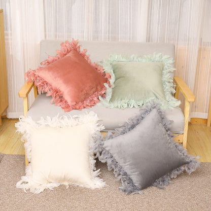 Velvet feather pillowcase home pillow