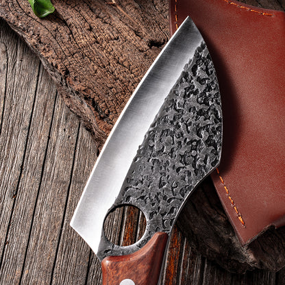 Segmented Forged Leather Sheath Sharp Non-grinding Picnic Knife