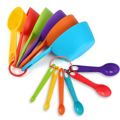 Set Of 6 Measuring Spoons And 6 Cups MultiColor Durable Plastic Kitchen Tools