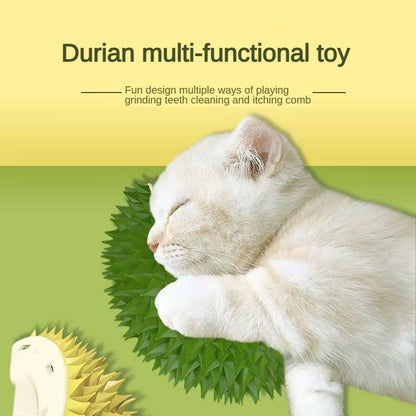 Durian Cat Brush, Dog Cat Self Groomer, Wall Corner Scratcher Massage Combs Durian Shape Molars Eat Slowly Toys Multifunctional Scratch Massager Tool Pets Clean Teeth Healthy Toys