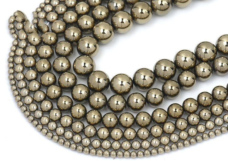 Electroplated Pyrite Glossy Round Beads