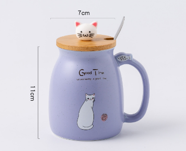 Color Cartoon Tea Cup With Lid Kitten Ceramic Mug