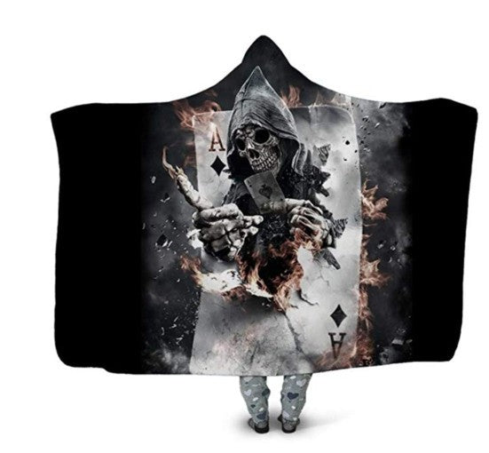 Hooded Blanket Cloak 3D Digital Printing Nap Blanket Skull