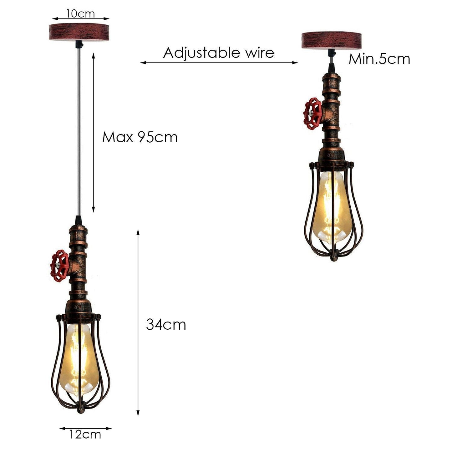 Rustic Red Pendant Light Steampunk Pipe Light Balloon Cage Lamp