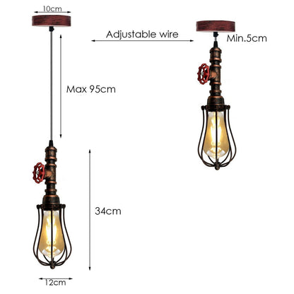 Rustic Red Pendant Light Steampunk Pipe Light Balloon Cage Lamp