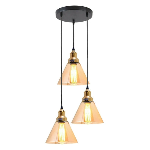 3 Outlet Industrial Retro Loft Glass Ceiling Lampshade Pendant