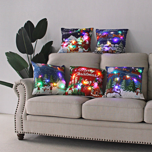 New Lantern Christmas LED Light Super Soft Short Plush Pillowcase