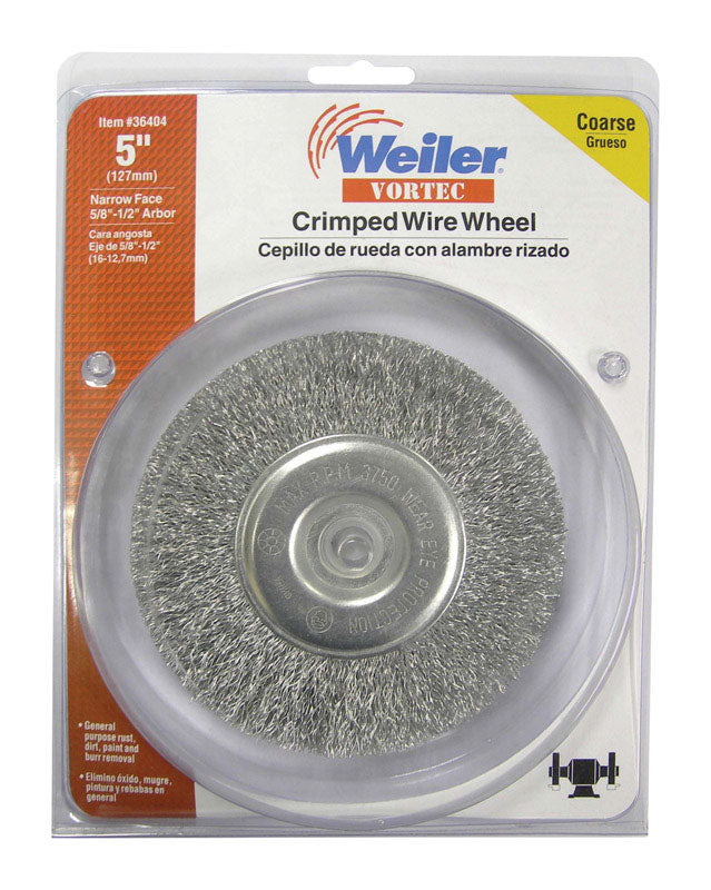 Weiler 2504389 5 in. dia. x 0.5 in. Coarse 3750 RPM Crimped Wire Wheel