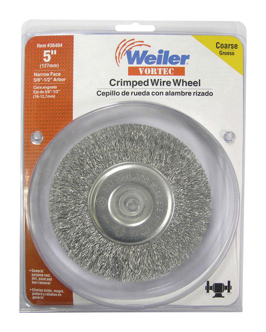 Weiler 2504389 5 in. dia. x 0.5 in. Coarse 3750 RPM Crimped Wire Wheel