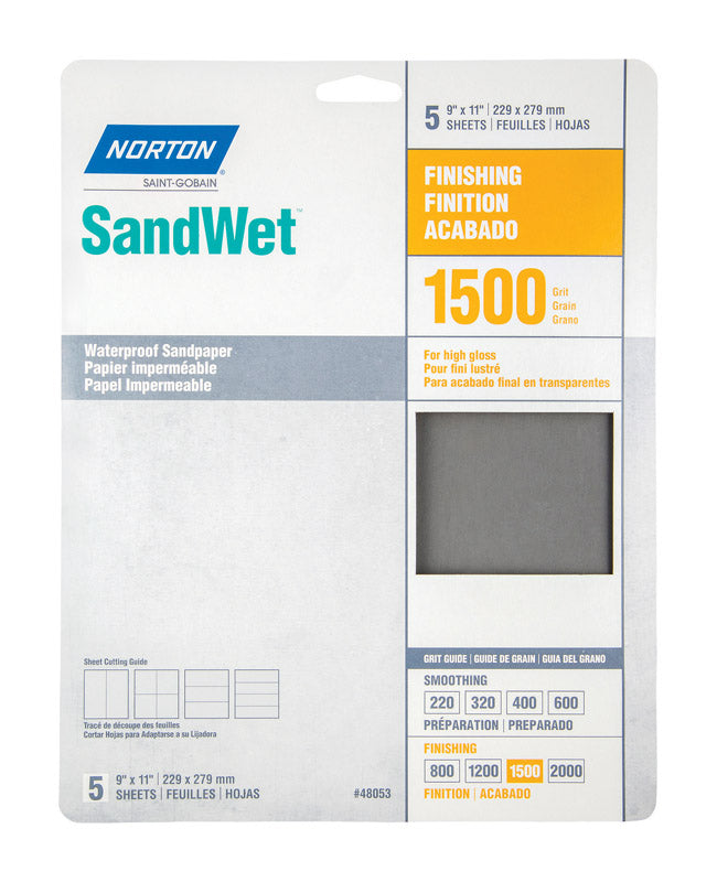 Norton 1919554 SandWet 11 x 9 in. 1,500 Grit Extra Fine Aluminum O