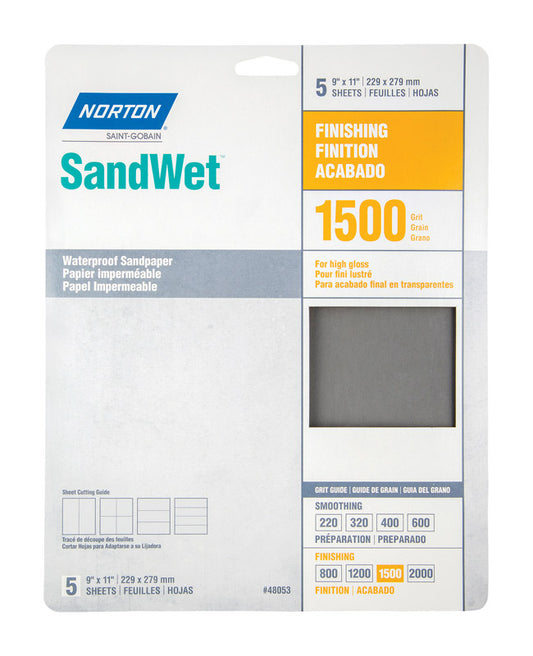 Norton 1919554 SandWet 11 x 9 in. 1,500 Grit Extra Fine Aluminum O